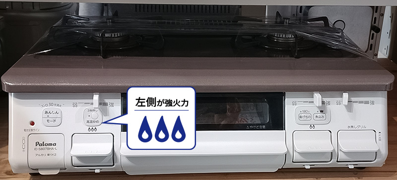 強火力バーナーの位置