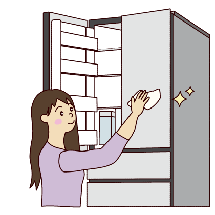 冷蔵庫を拭く女性のイラスト